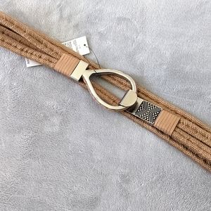 Chico's Neutral Color Leather Stretch Belt with Hook Closure
